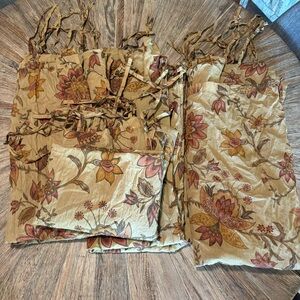 Curtains World Market set 4 panels cotton tie top window treatments brown green